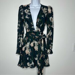 Reformation Whitby‎ Mini Dress Green Floral Wrap Size XS